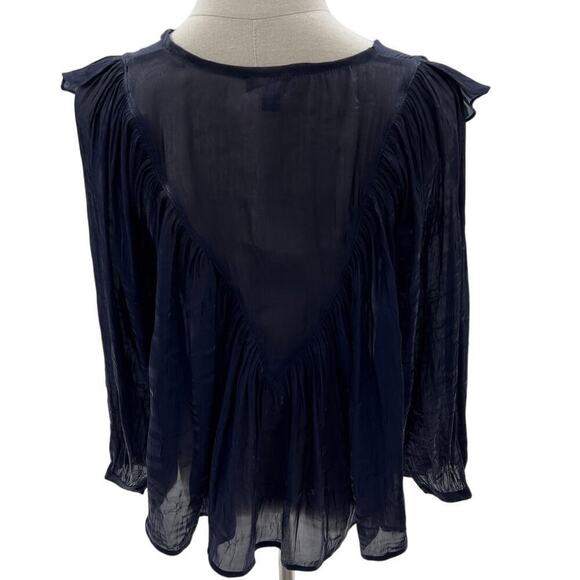 Current Air Navy V-Neck Sheer Button Up Long Sleeve Blouse- XS - Picture 2 of 8